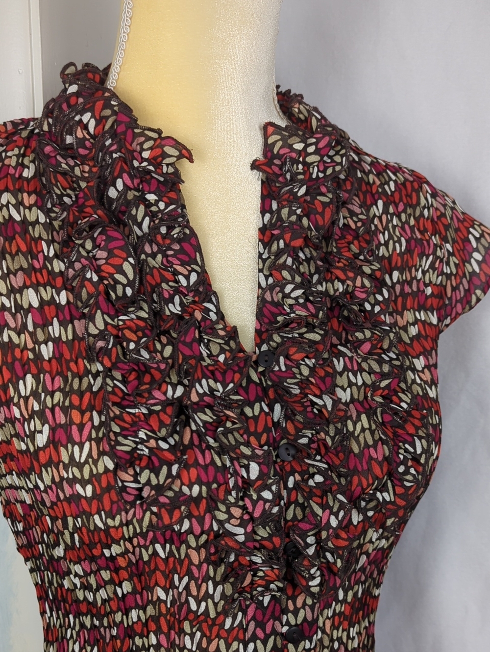 Women's Ruffle V-Neck Blouse Multi Pattern Blouse - Picture 2 of 5